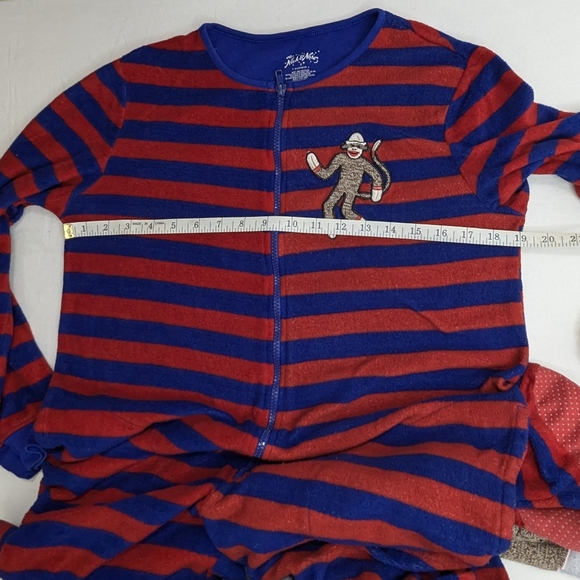 Nick & Nora Red/Blue Stripes Adult Monkey Sock One Piece Pajama Full Zipper - Picture 7 of 14